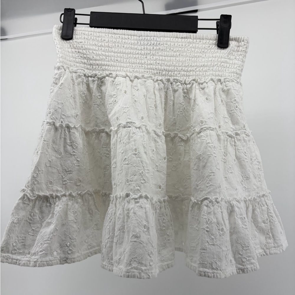 American Eagle Y2K White Eyelet Tiered Skirt Cotton Linen Blend - Picture 2 of 9